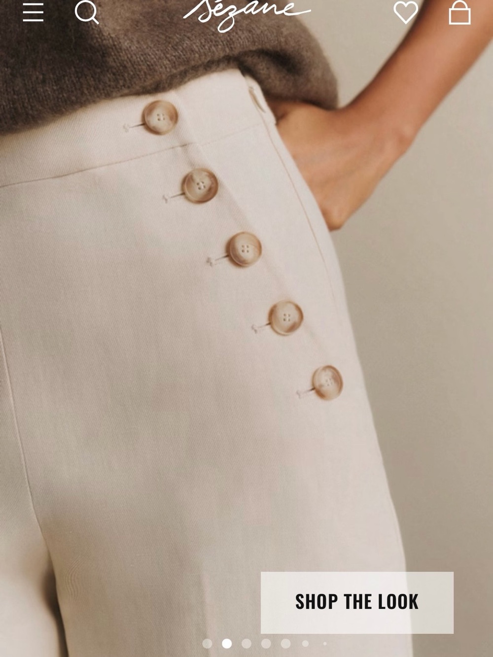 Sezane marina Cream Wide-Leg Sailor Pants with Button Detail - Picture 3 of 11
